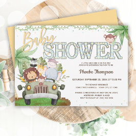 Gult Safari Animals Baby Shower Inbjudningar