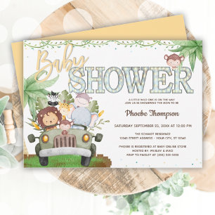 Gult Safari Animals Baby Shower Inbjudningar