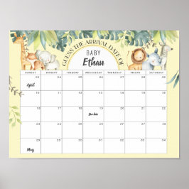 Gult Safari-djungeln baby födelsedatum gissar vilt Poster