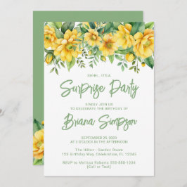 Gult Sage Grönt Blommigt Surprise Party Inbjudningar