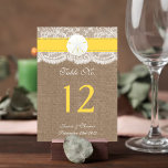 Gult Sand Dollar Beach WedCollection Collection Bordsnummer<br><div class="desc">Bröllopsamlingen i gult och dollar är en fantastisk design med en underbar rustik-överlappningseffekt med en romantisk vintage vit snöre-effekttrim avslutat med en bedövande sand-dollar och ett gult-band. Dessa kort för bordsnummer kan vara personlig för ditt särskilda tillfälle och skulle göra perfekten bord till en central punkt för bröllop, möhippa, förlovningsfest,...</div>