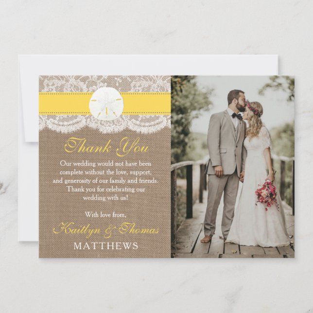 Gult Sand Dollar Beach WedCollection Collection Tack Kort (Framsida)