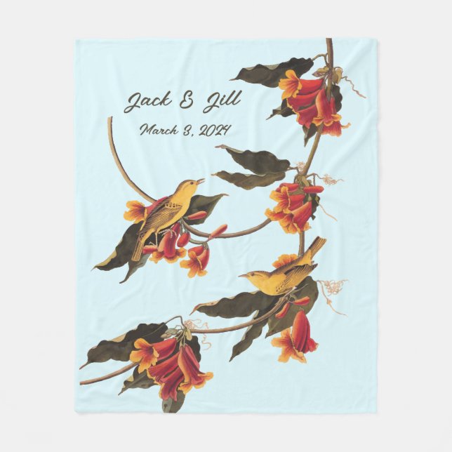 Gult-sångfåglar på Crossvine Fleecefilt (Framsidan)