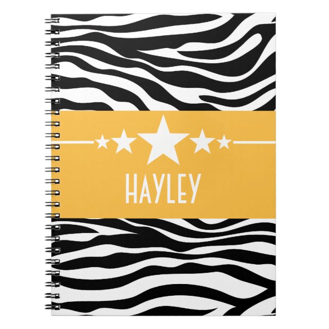 Gult Sassy Star Zebra bärbar dator Anteckningsbok Med Spiral (Framsidan)
