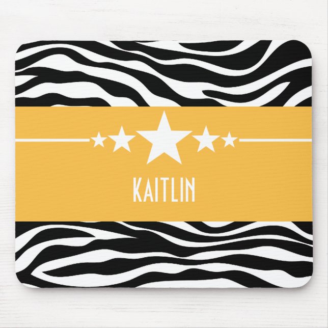 Gult Sassy Star Zebra Mousepad Musmatta (Framsidan)