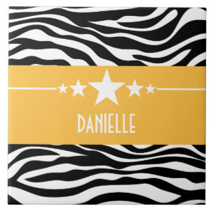 Gult Sassy Star Zebra Tile Kakelplatta