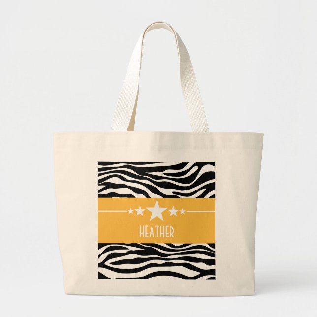 Gult Sassy Star Zebra Tote Bag Jumbo Tygkasse (Framsidan)