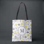 Gult Scandinavian Blommönster Monogram Tygkasse<br><div class="desc">Skandinaviskt inspirerat monogram till en säck med svart och vitt blommönster. Anpassa genom att lägga till ditt monogram. Den här blommigten är perfekt för som en personlig. Matchande objekt är tillgängliga.</div>