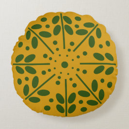 Gult Scandinavian Folk Art Round Pillow Rund Kudde