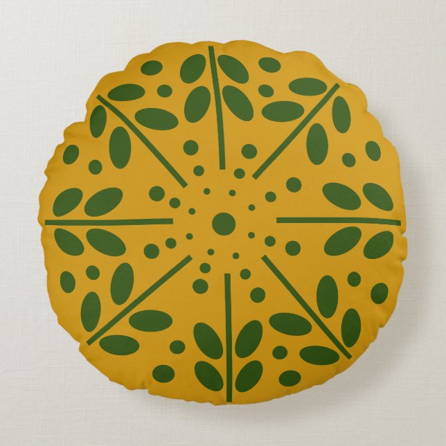 Gult Scandinavian Folk Art Round Pillow Rund Kudde (Framsidan)