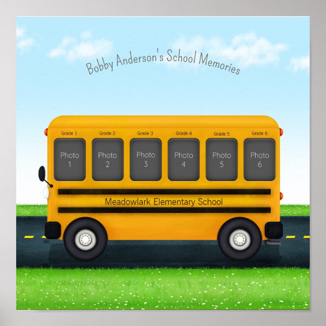 Gult School Buss 6 School Photos Personlig Poster (Framsidan)