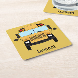 Gult School Buss Driver and Teacher Gift Underlägg Papper Kvadrat