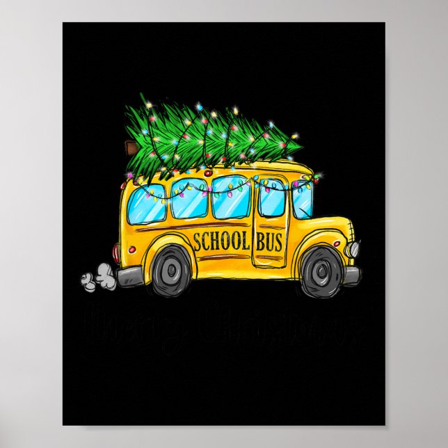 Gult School Buss, julljus, Träd-chaufför, Paja Poster (Framsidan)