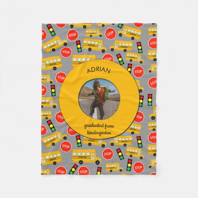 Gult School Buss Kindergarten Studenten Fleecefilt (Framsidan)