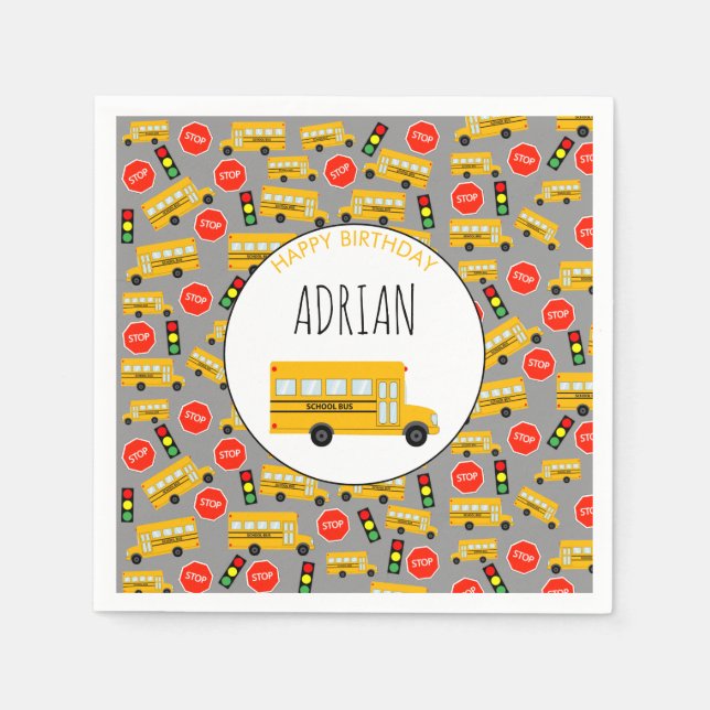 Gult School Buss stoppsignera trafikljus födelseda Pappersservett (Framsidan)