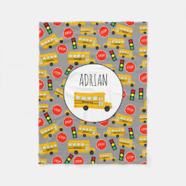 Gult School Buss stoppskylt Traffic Ljus Mönster Fleecefilt