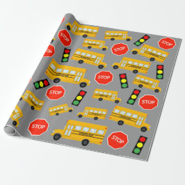 Gult School Buss stoppskylt Traffic Ljus Mönster Presentpapper