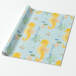 Gult Seahorse under Sea Baby Shower Mönster Presentpapper