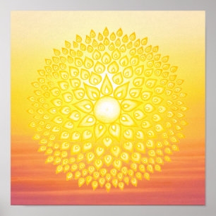 Gult Shining Sol Mandala Sunset Poster