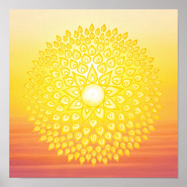 Gult Shining Sol Mandala Sunset Poster (Framsidan)