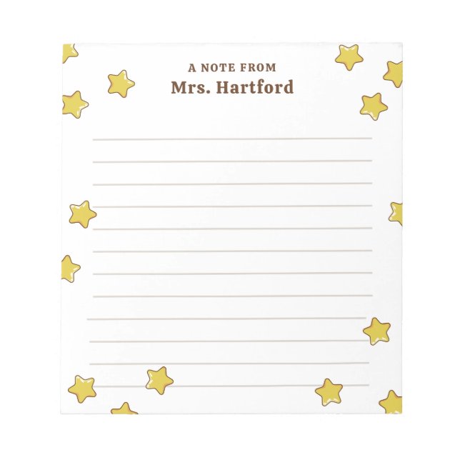 Gult Shining Stars skrev ett meddelande från lärar Anteckningsblock (Framsida)