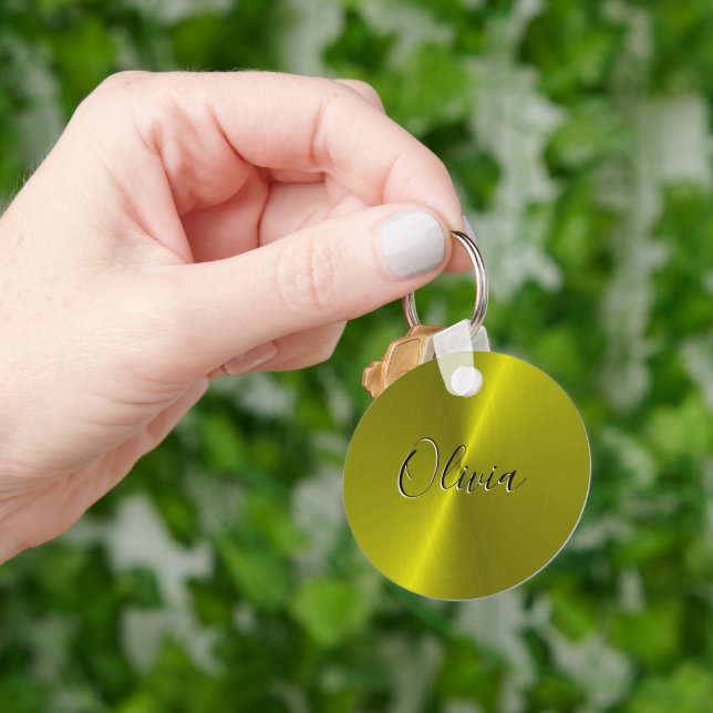 Gult shiny faux metall nyckelring (Hand)