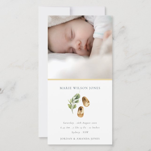 Gult Shoes Foliage Photo Baby Birth Notice Tack Kort (Framsida)