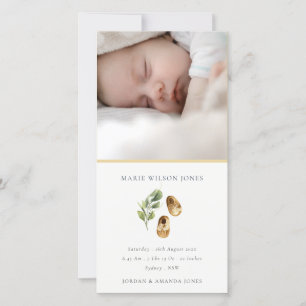 Gult Shoes Foliage Photo Baby Birth Notice Tack Kort