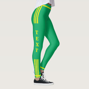 Gult Side Rand Grönt Leggings med Anpassningsbar T