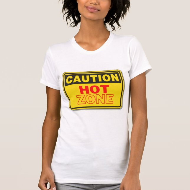 gult-SIGN FÖR "CAUTION HETT ZON" T-SHIRT RED (Framsida)