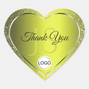 Gult Silver med Logotyp Initialer Glitter Tack Hjärtformat Klistermärke