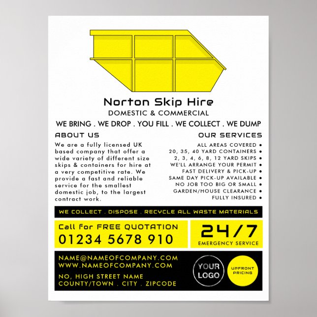 Gult Skip, Skip/Dumpster Company Advertising Poster (Framsidan)