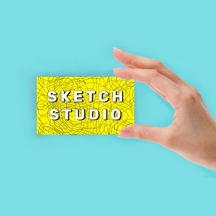 Gult Skiss Embossed hand-dragen linje Visitkort