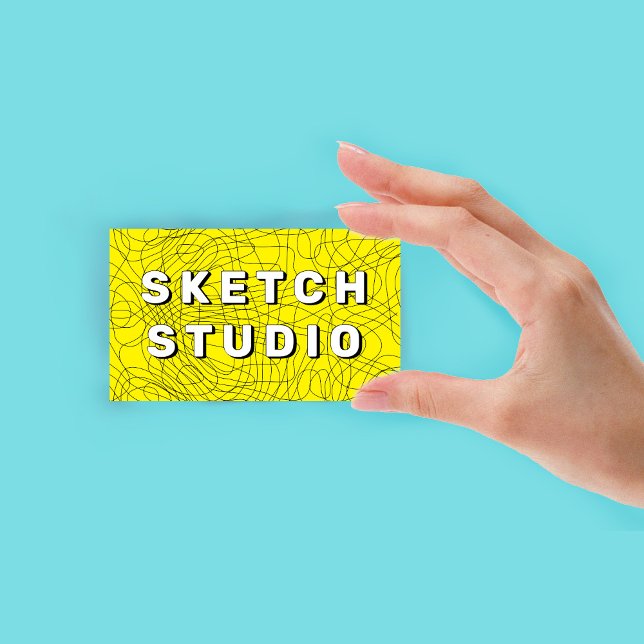 Gult Skiss Embossed hand-dragen linje Visitkort (Yellow Sketch Embossed hand-drawn Line Business Card)
