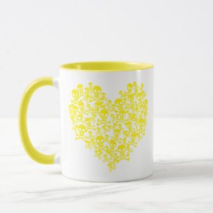 Gult Skull Heart Mugg