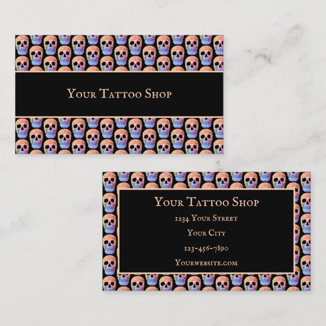 Gult skullfärgad svart Coola med blå Orange Visitkort (Fram/baksida)