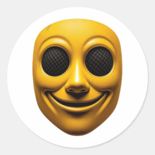 Gult Smilande mask Runt Klistermärke