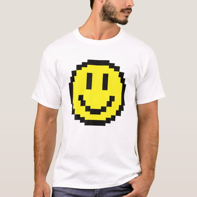 Gult Smile Ansikte Pixel Art Lycklig Smiling Ansik T Shirt (Framsida)