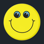 Gult Smiling Emoji Ansikte Magnet<br><div class="desc">Den här magneten har en leende gult emoji ansikte med blått ögon.</div>