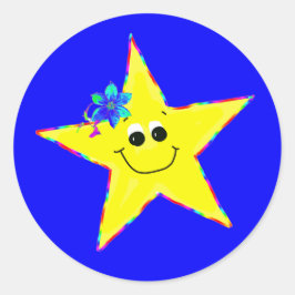 Gult Smiling Star Birthday Stickers Runt Klistermärke