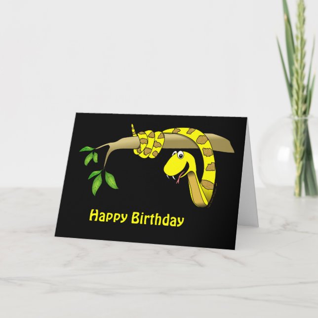 Gult Snake in a Träd Reptile Birday Card Kort (Framsida)