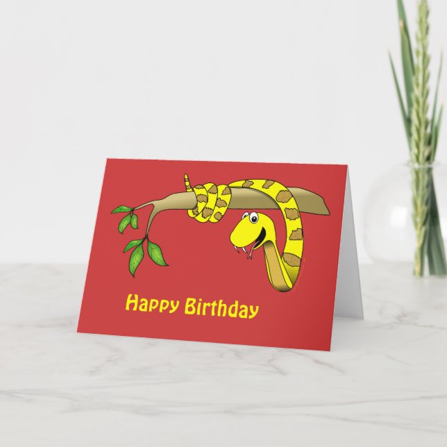 Gult Snake in a Träd Reptile Birthday Blank Card Kort (Framsida)