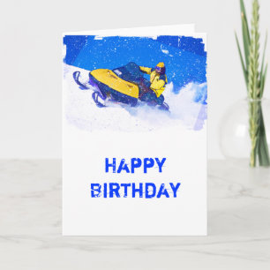 Gult Snowmobile i Snöstorm Kort