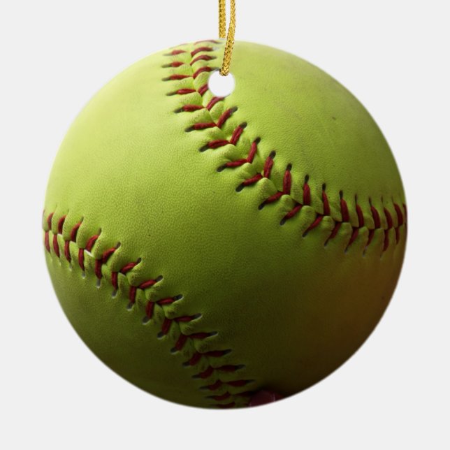 Gult Softball Hela Boll Julgransprydnad Keramik (Framsidan)