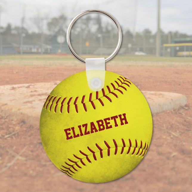 gult-softball med eget namn, flickor nyckelring (Skapare uppladdad)