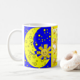 Gult Sol Måne Blue Mugg