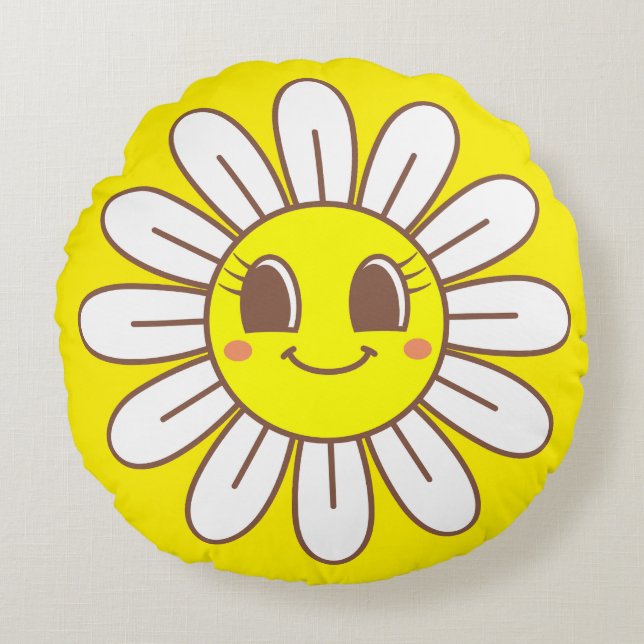 Gult Sol Rund Kudde (Framsidan)