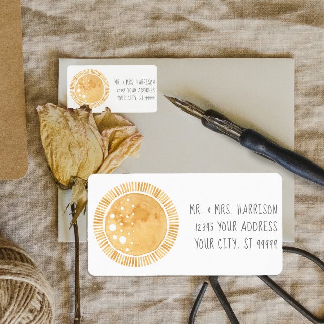 Gult Sol Sunshine Modern Boho Mustard Adress Adressetikett (Skapare uppladdad)