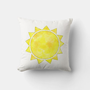 Gult Sol vattenfärg Kudde