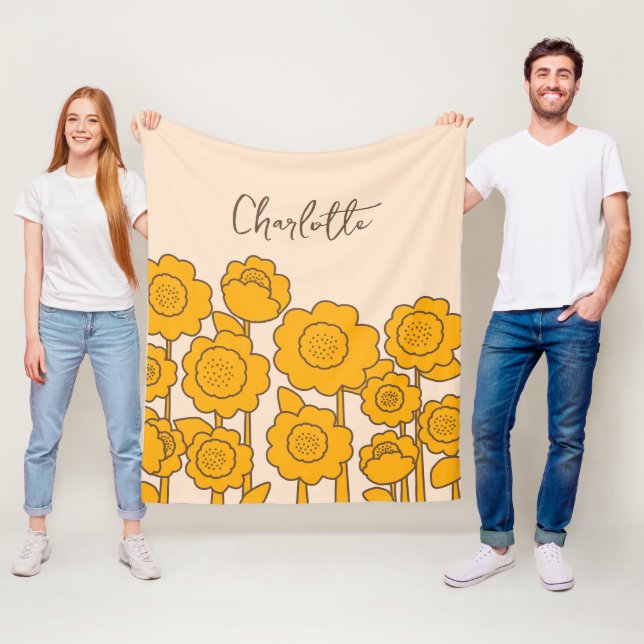 Gult Solblommor Anpassade Namn Fleecefilt (På plats)